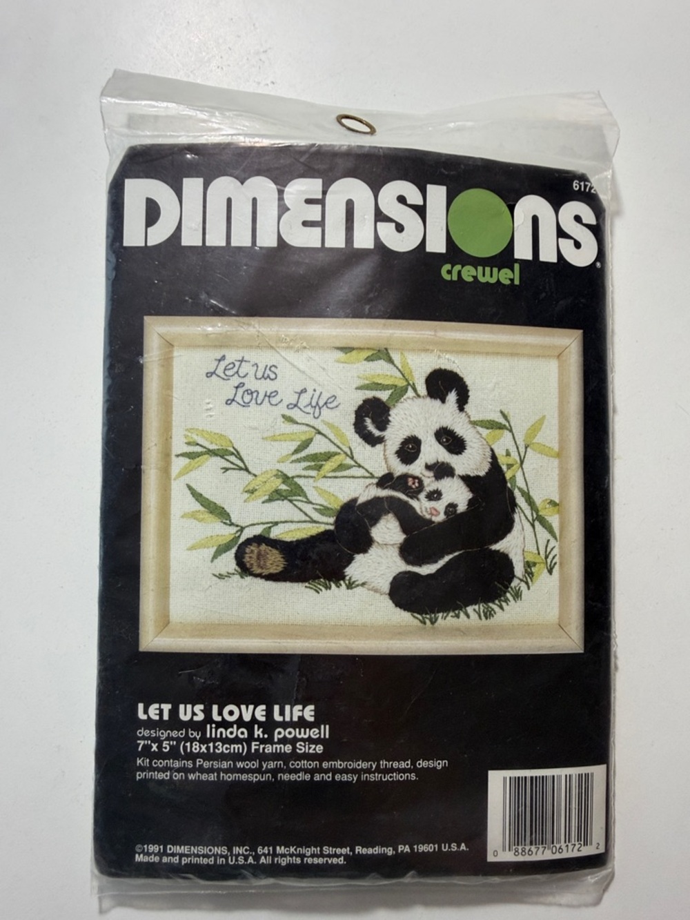 'Let Us Love Life' Panda Crewel Dimensions 1991